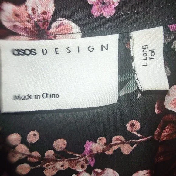 Asos Men's Black with Pink Floral Short Sleeve Button Up Shirt Size Large Tall - Picture 4 of 8